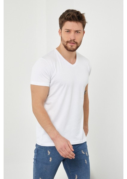 Erkek V Yaka Slim Fit T-Shirt