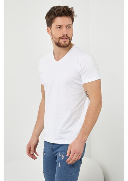 Erkek V Yaka Slim Fit T-Shirt