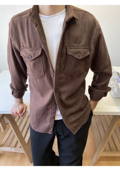 Erkek Slim Fit Çift Cep Kapaklı Oduncu Gömlek