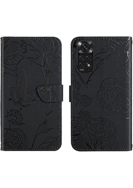 Xiaomi Redmi Için Not 11 4G/11S Çiçekler ve Kelebekler Pu Telefon Kılıfı (Yurt Dışından)