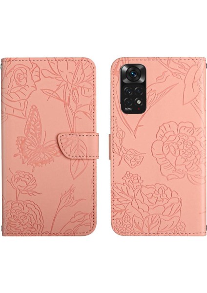 Xiaomi Redmi Için Not 11 4G/11S Çiçekler ve Kelebekler Pu Telefon Kılıfı (Yurt Dışından)
