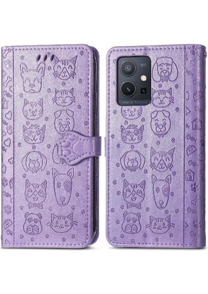 Vivo Y55 5g Için Kısa Kayış Karikatür Hayvanlar Çevirin Telefon Kılıfı (Yurt Dışından)