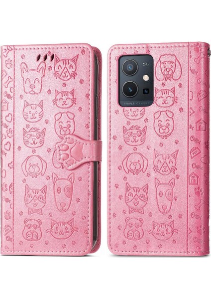 Vivo Y55 5g Için Kısa Kayış Karikatür Hayvanlar Çevirin Telefon Kılıfı (Yurt Dışından)