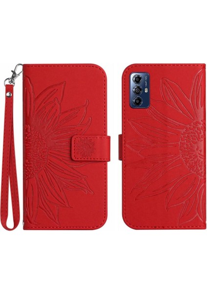 Motorola Moto G Oynamak Için 2023 Kabartmalı Ayçiçeği Kısa Kayış Flip Pu Telefon Kılıfı (Yurt Dışından)