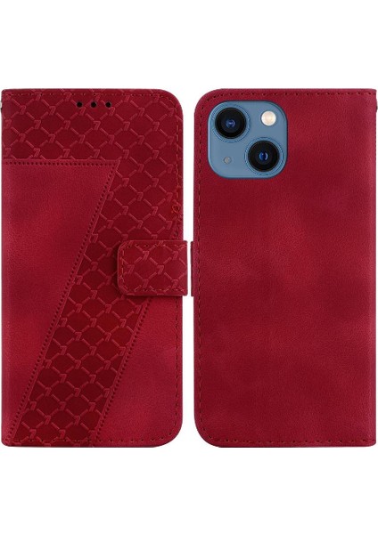 Iphone 13 Için Pu Deri Cüzdan Kabartmalı Desen Kart Yuvası Flip Telefon Kılıfı (Yurt Dışından)