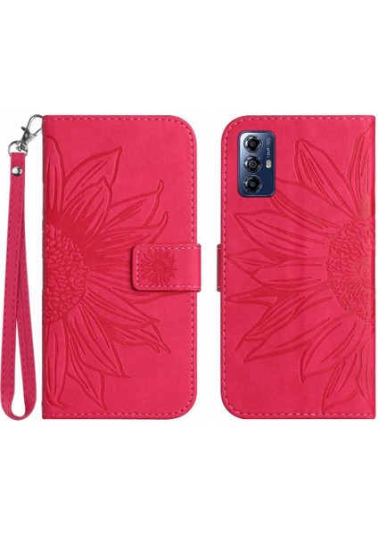 Motorola Moto G Oynamak Için 2023 Kabartmalı Ayçiçeği Kısa Kayış Flip Pu Telefon Kılıfı (Yurt Dışından)