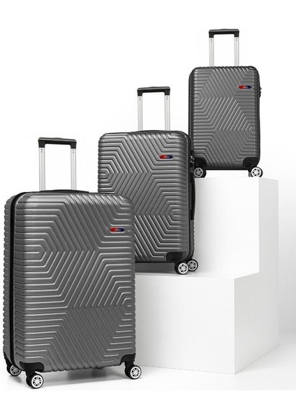 Suitcase Abs 3'lü Koyu Gri Lüx Valiz Seyahat Seti 600.02-SET