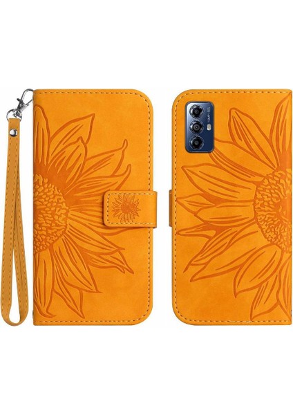 Motorola Moto G Oynamak Için 2023 Kabartmalı Ayçiçeği Kısa Kayış Flip Pu Telefon Kılıfı (Yurt Dışından)