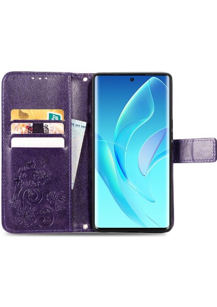 Huawei Onur Için 60 Flip Dört Yapraklı Yonca Deri Kısa Telefon Kılıfı (Yurt Dışından)