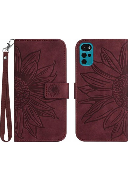 Motorola Moto G22 Kısa Kayış Flip Cüzdan Kabartmalı Pu Telefon Kılıfı (Yurt Dışından)