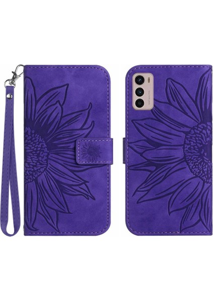 Motorola Moto G42 Kabartmalı Ayçiçeği Flip Cüzdan Pu Telefon Kılıfı (Yurt Dışından)