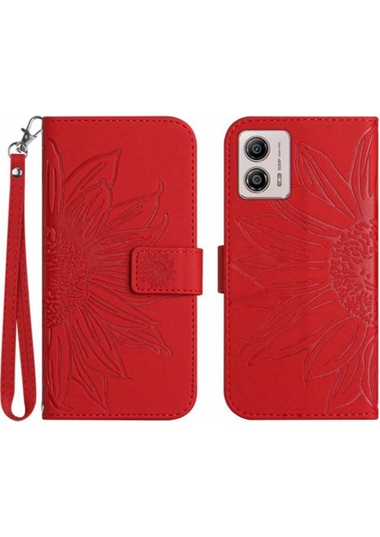 Motorola Moto G53 Flip Cüzdan Için Kabartmalı Ayçiçeği Kısa Telefon Kılıfı (Yurt Dışından)