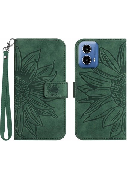 Motorola Moto G04/G24 Için Kart Yuvaları Tutucu Kısa Kayış Kabartmalı Telefon Kılıfı (Yurt Dışından)