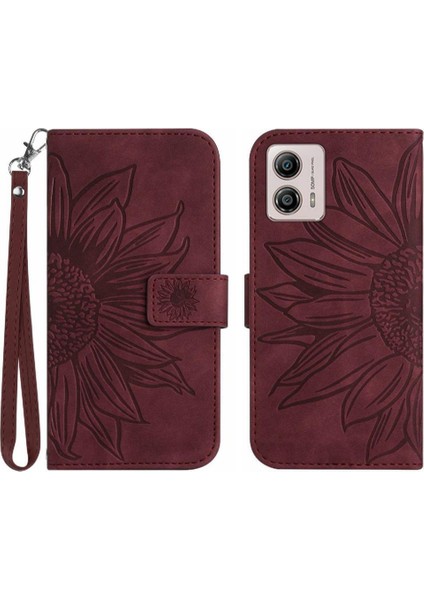 Motorola Moto G53 Flip Cüzdan Için Kabartmalı Ayçiçeği Kısa Telefon Kılıfı (Yurt Dışından)