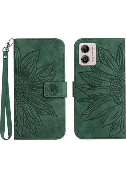 Motorola Moto G53 Flip Cüzdan Için Kabartmalı Ayçiçeği Kısa Telefon Kılıfı (Yurt Dışından)