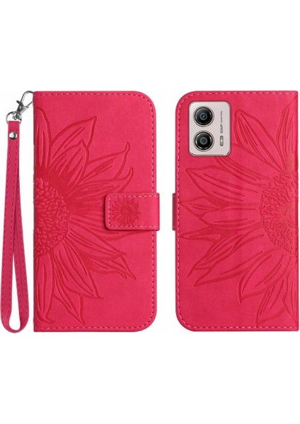 Motorola Moto G53 Flip Cüzdan Için Kabartmalı Ayçiçeği Kısa Telefon Kılıfı (Yurt Dışından)