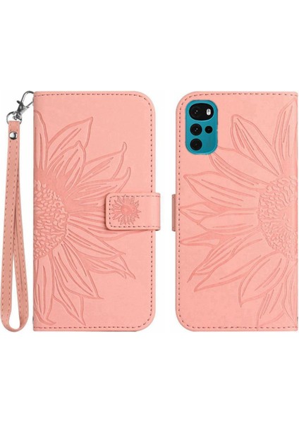 Motorola Moto G22 Kısa Kayış Flip Cüzdan Kabartmalı Pu Telefon Kılıfı (Yurt Dışından)