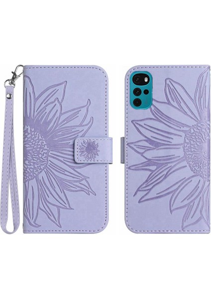 Motorola Moto G22 Kısa Kayış Flip Cüzdan Kabartmalı Pu Telefon Kılıfı (Yurt Dışından)