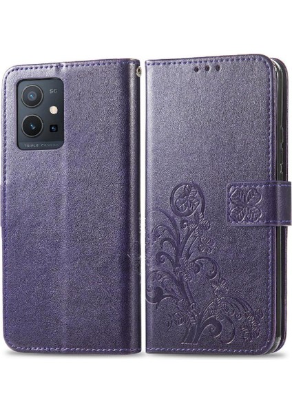 Vivo Y55 5g Için Zarif Iş Çevirme Kapağı Dört Yapraklı Yonca Kısa Telefon Kılıfı (Yurt Dışından)