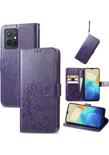 Vivo Y55 5g Için Zarif Iş Çevirme Kapağı Dört Yapraklı Yonca Kısa Telefon Kılıfı (Yurt Dışından) modelleri