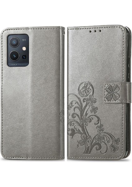 Vivo Y55 5g Için Zarif Iş Çevirme Kapağı Dört Yapraklı Yonca Kısa Telefon Kılıfı (Yurt Dışından)