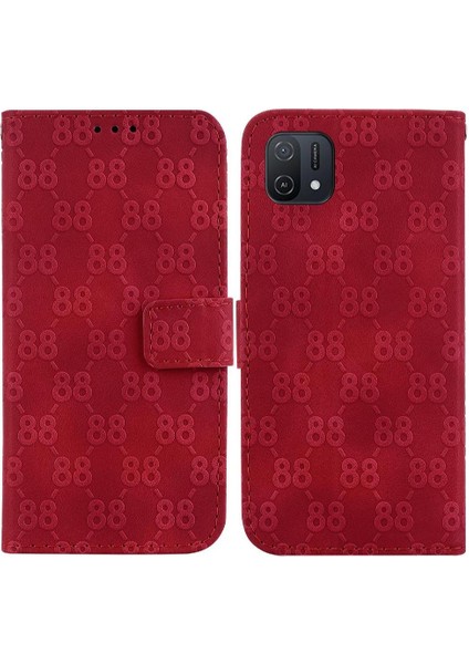 Için Oppo A16K Çift 8 Kabartmalı Kickstand Cüzdan Kart Pu Telefon Kılıfı (Yurt Dışından)