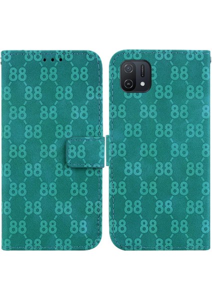 Için Oppo A16K Çift 8 Kabartmalı Kickstand Cüzdan Kart Pu Telefon Kılıfı (Yurt Dışından)