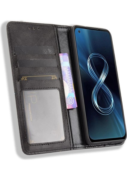 Asus Zenfone 8 Için Pu Deri Manyetik Kapatma Cüzdan Telefon Kılıfı (Yurt Dışından)