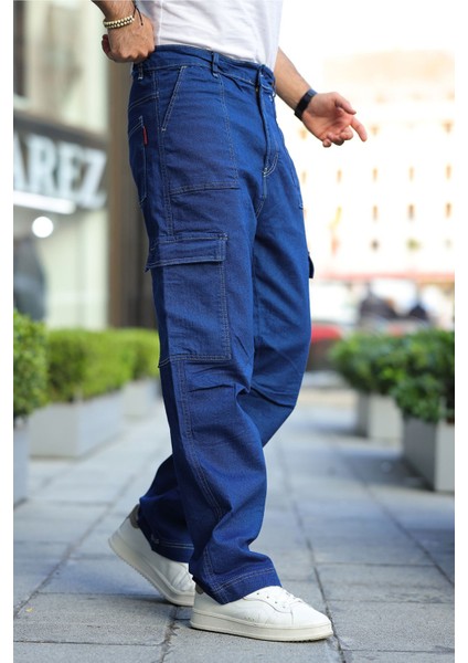 Erkek Kar Yıkama Kargo Cepli Baggy Denim Pantolon