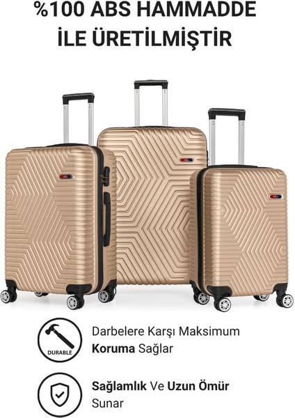 Suitcase Abs 3'lü Gold Lüx Valiz Seyahat Seti 600.06-SET