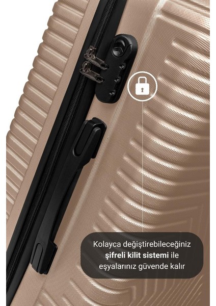 Suitcase Abs 3'lü Gold Lüx Valiz Seyahat Seti 600.06-SET