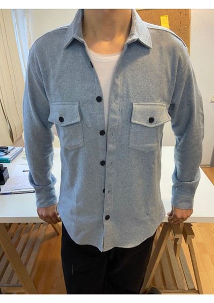 Erkek Slim Fit Düğmeli Yaka Çift Cepli Düz Oduncu Gömlek fiyatları
