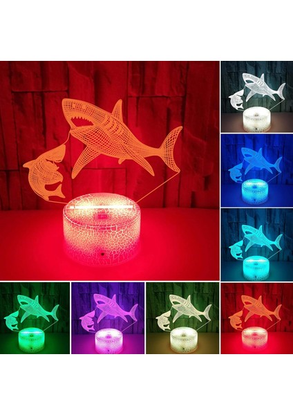 Köpekbalığı 3D Işık Renkli Dokunmatik Kontrol 3D LED Küçük Gece Hediyesi Dekorasyon Atmosfer LED Küçük Masa Lambası Tavan Projektörü Çocuklar (B, Tek Beden) (Yurt Dışından)