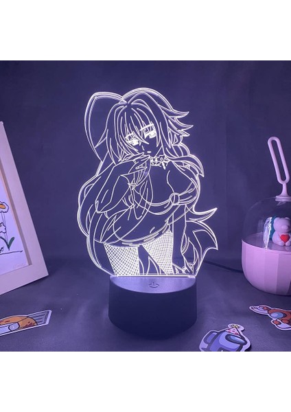 Lise Dxd Anime 3D Erkek Için Gece Lambası 16 Renk Kız Odası Dekoru Illusion LED Lamba USB Manga Rias Gremory Şekil Uygun Çocuklar Hayranlar Yılbaşı Hediyeleri (Siyah Lamba) (Yurt Dışından)