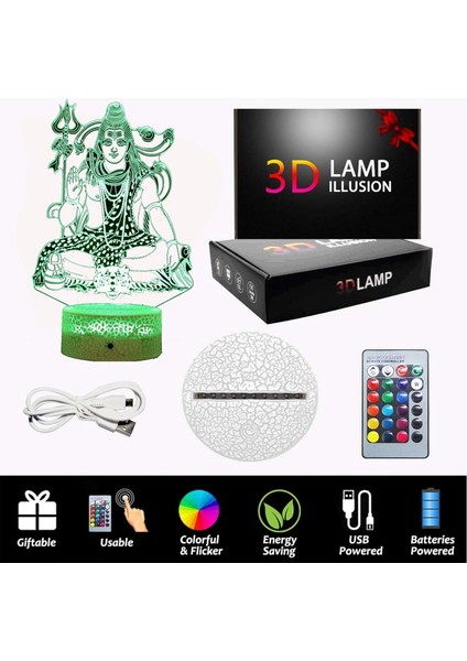 Lord Shiva Heykelinin 3D Gece Lambası Arkadaşlar ve Aile Için En Iyi Hediye Fikri Diwali-Dokunmatik Sensörlü Serin Ev Ofis Yatak Odası Dekoru 16 Renk Modu (Lord Shiva) (Yurt Dışından)
