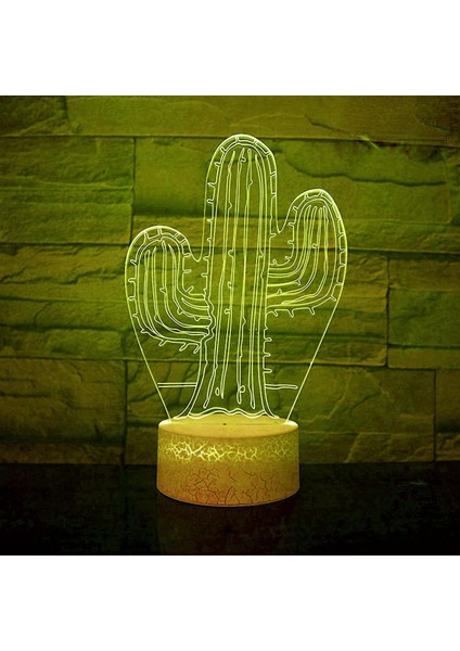 3D Kaktüs Gece Lambası LED Lamba Illusion 7 Renk Değiştirme Dokunmatik Anahtar Masa Masa Dekorasyon Lambaları Doğum Günü Hediyesi Akrilik Taban USB Kablosu Oyuncak (Yurt Dışından)