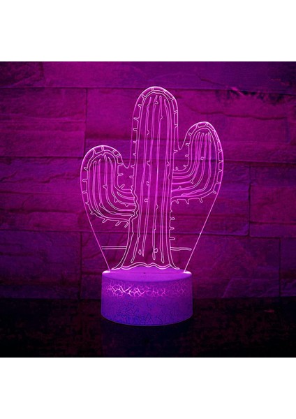 3D Kaktüs Gece Lambası LED Lamba Illusion 7 Renk Değiştirme Dokunmatik Anahtar Masa Masa Dekorasyon Lambaları Doğum Günü Hediyesi Akrilik Taban USB Kablosu Oyuncak (Yurt Dışından)