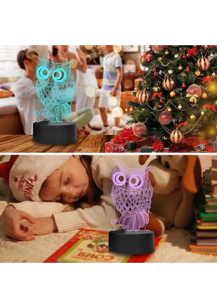 3D Illusion Gece Işığı Masa Lambası, 7 Renk Otomatik Kademeli Değişen USB Powered Çocuklar Için Dokunmatik Anahtarlı LED Işıklar Hediyeler Ev Dekorasyonu (Baykuş) (Yurt Dışından) modelleri
