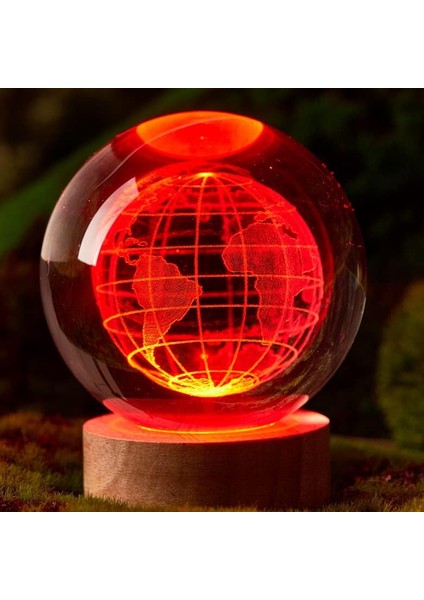 3,15 Inç Kristal Küre Lamba, Ahşap Tabanlı 3D K9 Kristal Top Gece Lambası, Uzaktan Kumandayla 16 Renk Değiştirme (C) (Yurt Dışından)