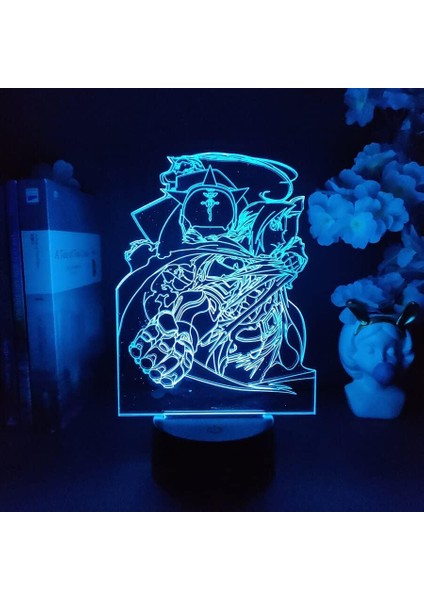 Fuiimetal Alchemist Anime 3D Erkek Için Gece Lambası 16 Renk Kız Odası Dekoru Illusion LED Lamba USB Manga Edward Elric Şekil Uygun Çocuk Hayranları Noel Hediyeleri (Siyah Lamba) (Yurt Dışından)