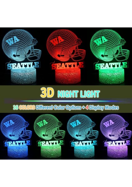 Tripro Futbol Takımı Kask Şekli 3D Illusion Yatak Odası Masa Lambası Dekor Gece Lambası 16 Renk ve Uzaktan Kumandalı Süslemeler Baba, Erkek, Kız, Genç, Çocuk (Seattle) Için Hediyeler (Yurt Dışından)