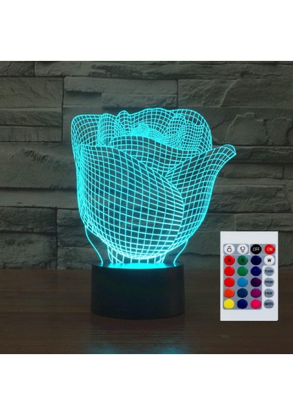 Çocuklar Için Gece Lambası 3D Sevgililer Günü Gül LED Lamba Uzaktan Kumanda ile 16 Renk Değiştirme Noel Doğum Günü Hediyesi Çocuk Için (Yurt Dışından)