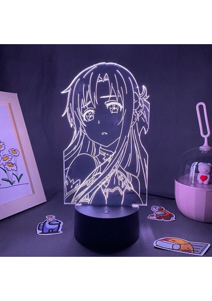Kılıç Karınca Orline Anime 3D Erkek Için Gece Lambası 16 Renk Kız Odası Dekor Illusion LED Lamba USB Manga Kirito Asuna Şekil Uygun Çocuklar Hayranlar Yılbaşı Hediyeleri (Siyah Lamba) (Yurt Dışından)