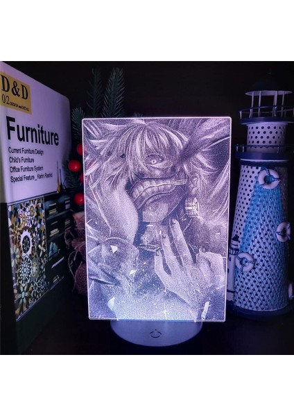 Tokya Ghonl Anime 3D Erkek Için Gece Lambası 16 Renk Kız Odası Dekoru Illusion LED Lamba USB Manga Ken Kaneki Figürü Uygun Çocuk Hayranları Yılbaşı Hediyeleri (Siyah) (Yurt Dışından)