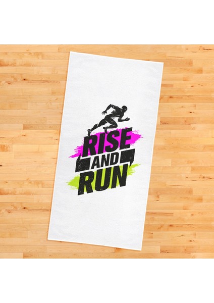 Rise And Run / Pembe - Yeşil Yazılı Spor Havlusu