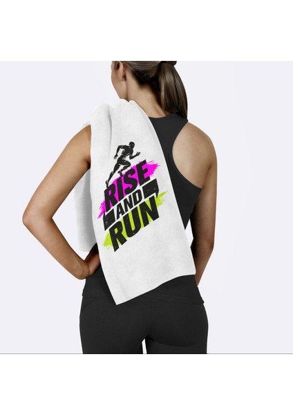 Rise And Run / Pembe - Yeşil Yazılı Spor Havlusu