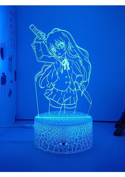 Erkek Için Toradora Anime 3D Gece Lambası 16 Renkler Kız Odası Dekor Illusion LED Lamba USB Manga Aisaka Taiga Şekil Uygun Çocuklar Hayranlar Noel Hediyeleri (Toradora1) (Yurt Dışından)