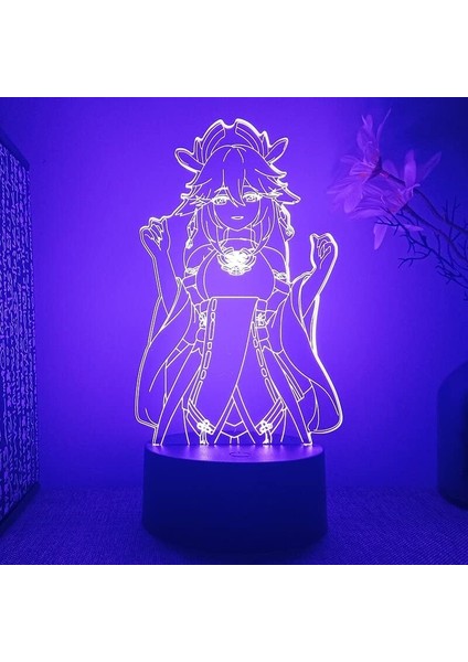 Genshin Etki Yae Miko 3D Yatak Odası Için LED Lamba Anime Figürü Gece Işıkları Manga Avatar Eylem Odası Dekor Çocuk Hediye (Yurt Dışından)