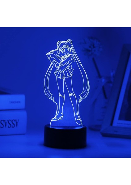 Tsukino Usagi 3D Gece Lambası Boy Için 16 Renk Kız Odası Dekor Illusion LED Lamba USB Tsukino Usagi Şekil Uygun Çocuklar Hayranları Noel Hediyeleri (Tsukino Usagi1) (Yurt Dışından)
