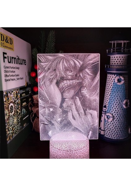 Tokya Ghonl Anime 3D Erkek Için Gece Lambası 16 Renk Kız Odası Dekor Illusion LED Lamba USB Manga Ken Kaneki Şekil Uygun Çocuklar Hayranlar Noel Hediyeleri (Crack) (Yurt Dışından)